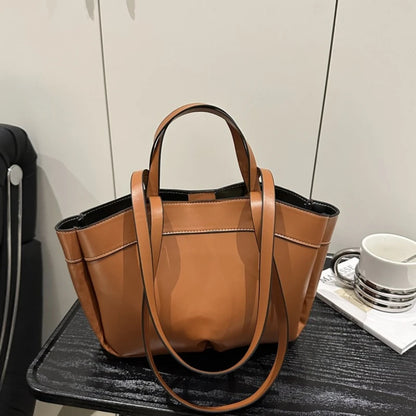 Minimalist Sleek Leather 2-in-1 Tote BagS Large Capacity Shoulder Bag with Top Handle Spacious Purse for Work Commute Occasions