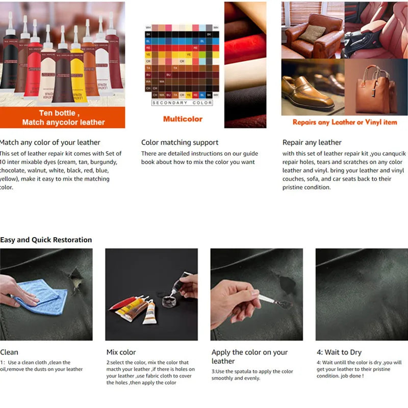 Leather Repair Gel Color Repair Filler Refurbishing Cream Car Seat Home Leather Complementary Repair Paste Leather Cleaner