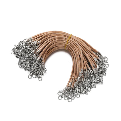 10pcs 2mm PU Leather Wax Thread 13cm Braided Strings With Alloy Lobster Clasp Bracelet Cord for DIY Jewelry Making Supplies