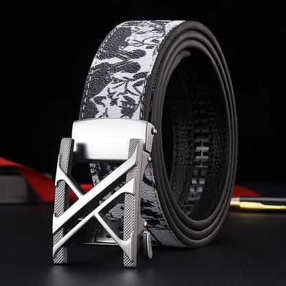 New Belt, Fashionable Men's Leather Belt, Business, Trendy, Casual, Versatile, Letter Graffiti,