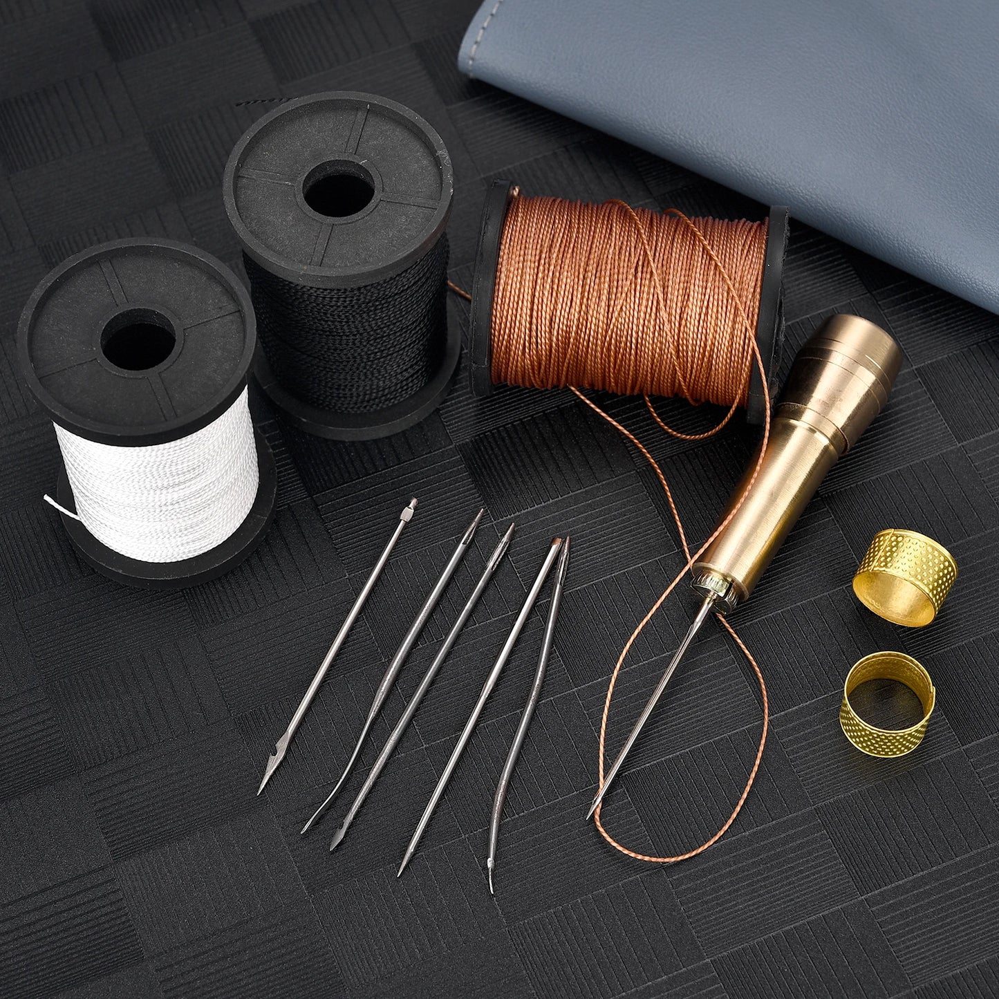 Leather Sewing Kit Awl Needle Waxed Thread Hand Quilting Needles Sewing Awl For Beginner Leather Stitching Bags Shoes Wallets