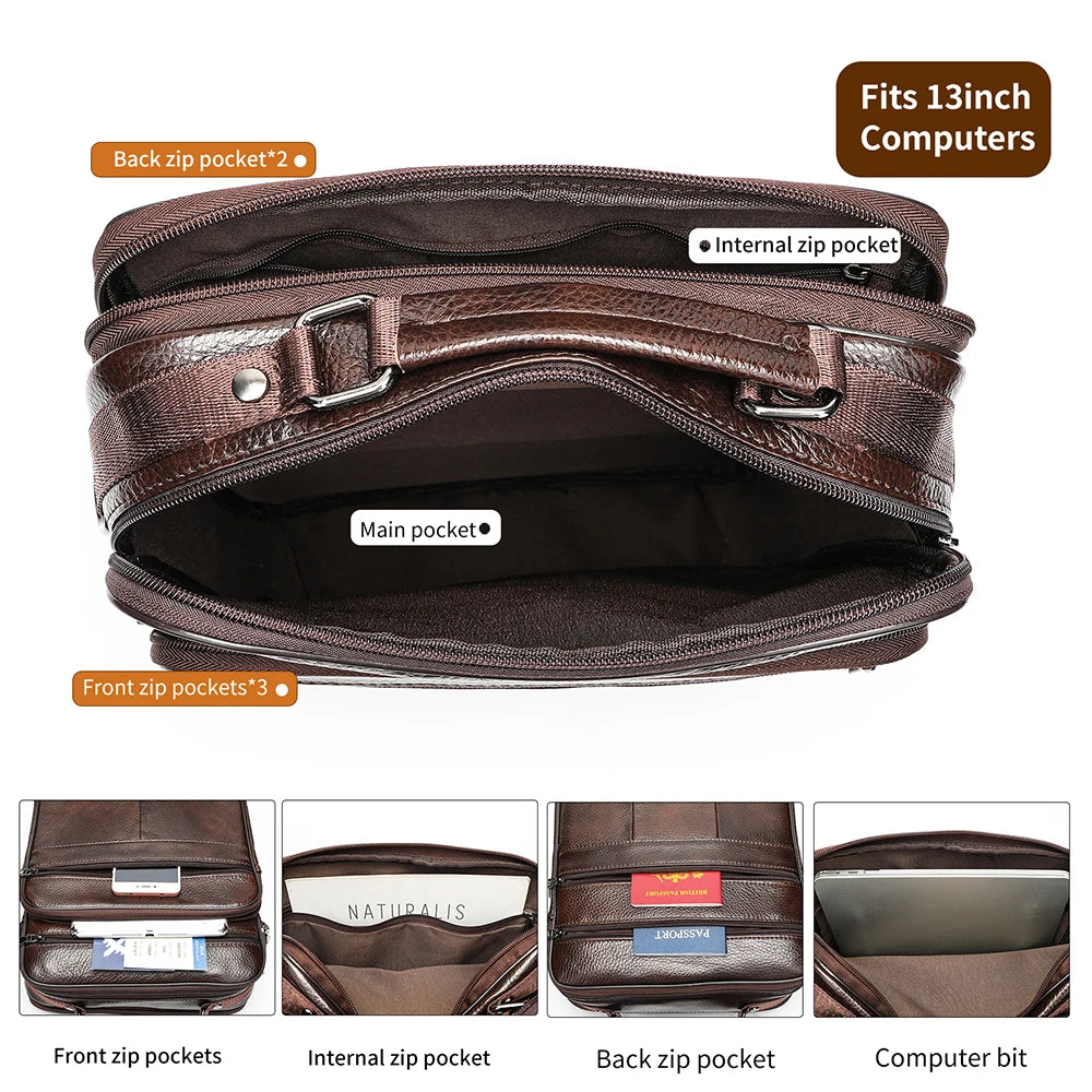 WESTAL Men's Bag Genuine Leather Messenger 13inch Laptop Bags for Document Business Bag Men Shoulder Purses 6173