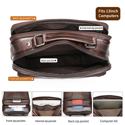 WESTAL Men's Bag Genuine Leather Messenger 13inch Laptop Bags for Document Business Bag Men Shoulder Purses 6173