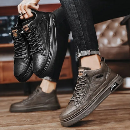 Classic Men Leather Casual Shoes Spring New High Top Platform Shoes Loafers Luxury British Business Style Walking Shoe Masculino