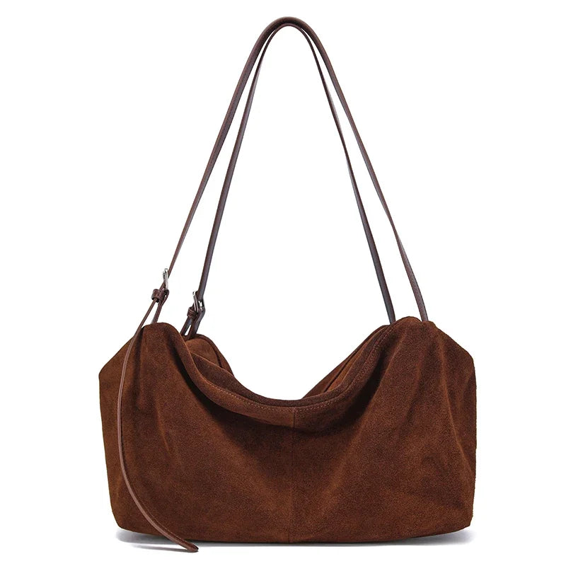 Women's Natural Nuede Genuine Leather Handbags Ladies large capacity Tote Bag Female Design Luxury Commuting Yoga Bag  hobo bag