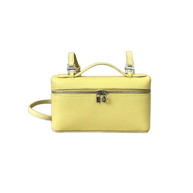 Lunch box bag, genuine leather women's bag, one shoulder crossbody handbag, lychee patterned makeup bag