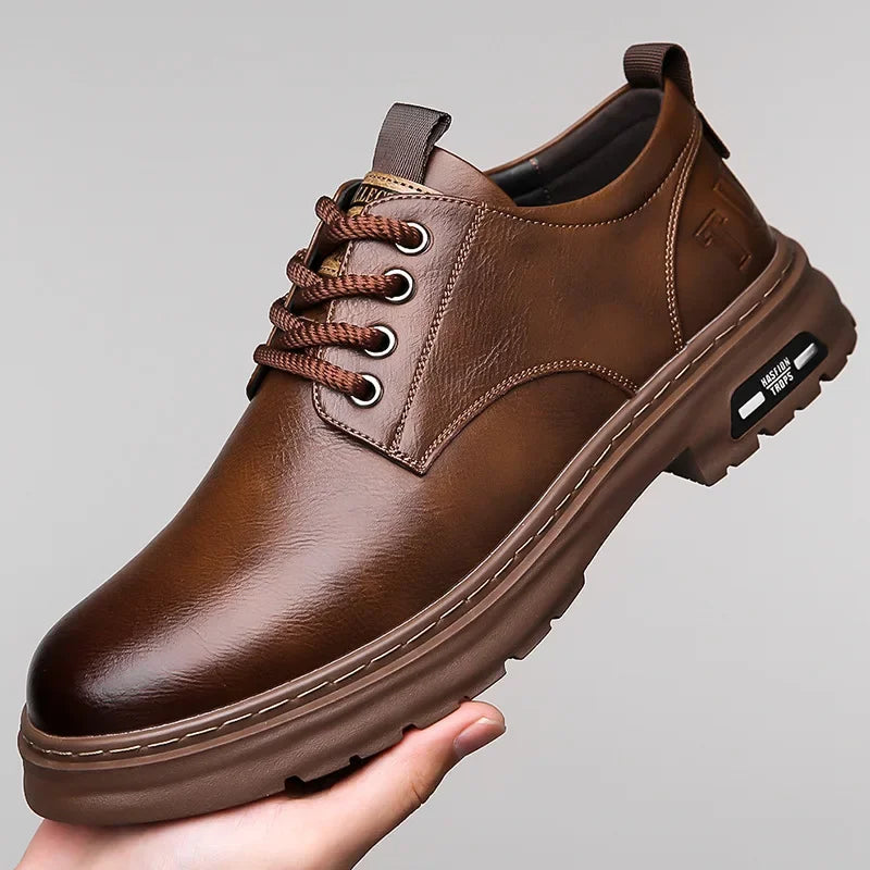 Men's Casual Leather Shoes Designer Trendy All-match Platform Shoes  Men's Business Breathable Leather Shoes Zapatos De Hombre