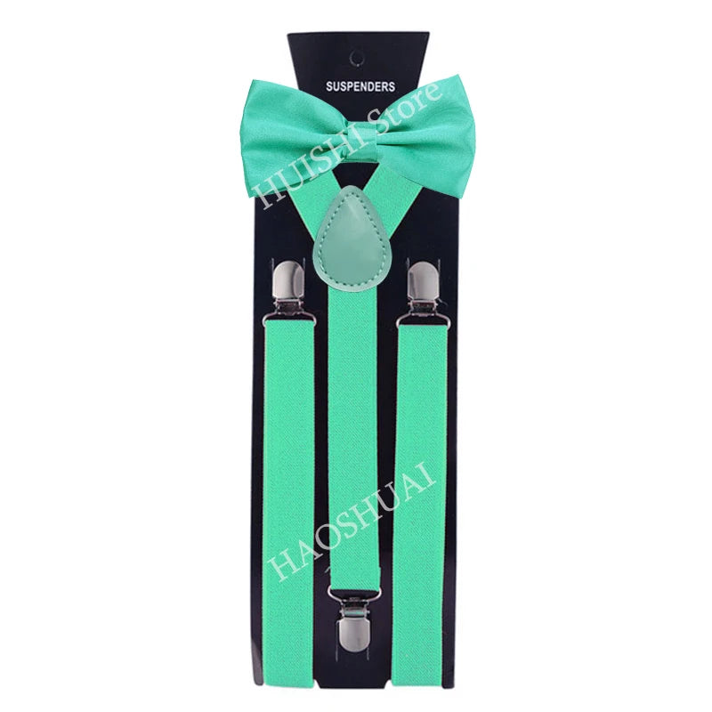 Suspenders Man Bowtie Solid Color Elastic PU Leather Suspenders For Man Belt Adjustable Straps For Wedding Bow Tie Accessories