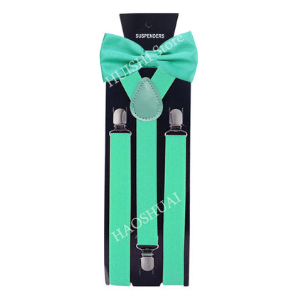 Suspenders Man Bowtie Solid Color Elastic PU Leather Suspenders For Man Belt Adjustable Straps For Wedding Bow Tie Accessories