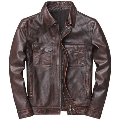 New Vintage Black Leather Jacket Natural Cowhide Men Motorcycle Biker Coat Mens Slim Calf Skin Coat