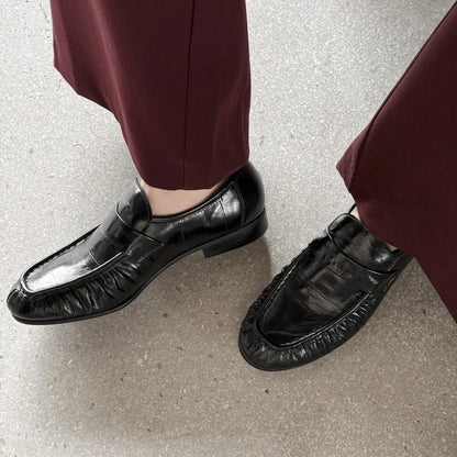 Large Size Genuine Leather Loafers High Quality Thick Heel Slip-on small Leather Shoes Elegant Commuting Office Women' s Shoes