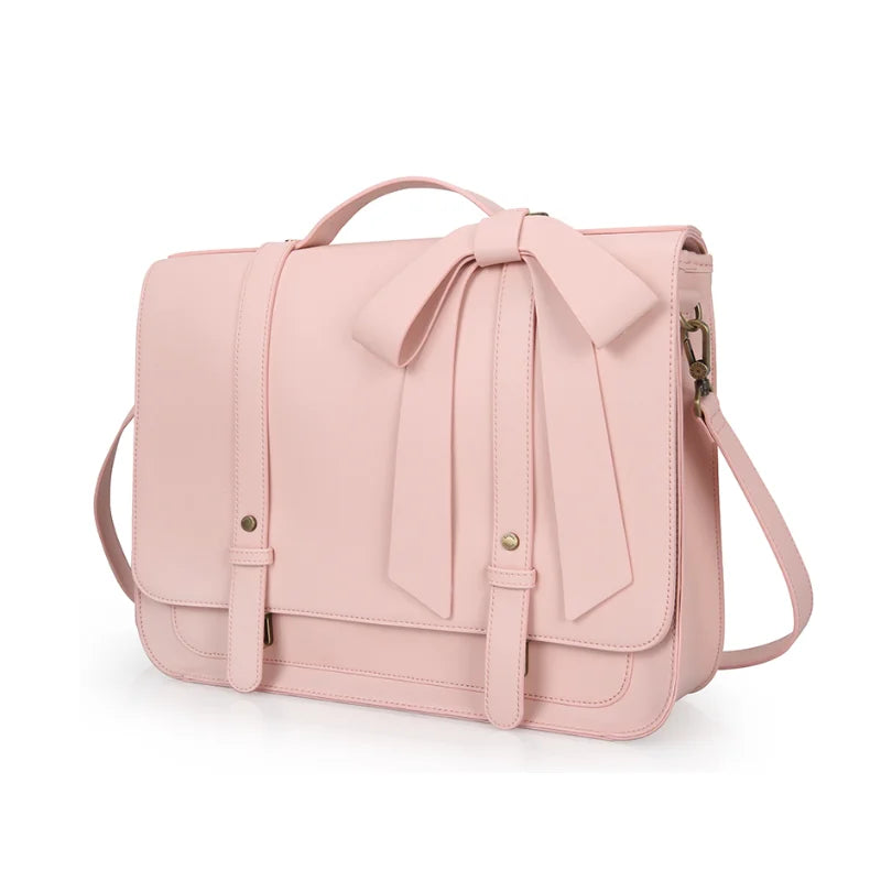 Genuine Leather Shoulder Bag Women's Messenger Bag PU Leather 14 Inch Laptop Bag Briefcase Suitable for University Business