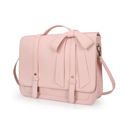 Genuine Leather Shoulder Bag Women's Messenger Bag PU Leather 14 Inch Laptop Bag Briefcase Suitable for University Business