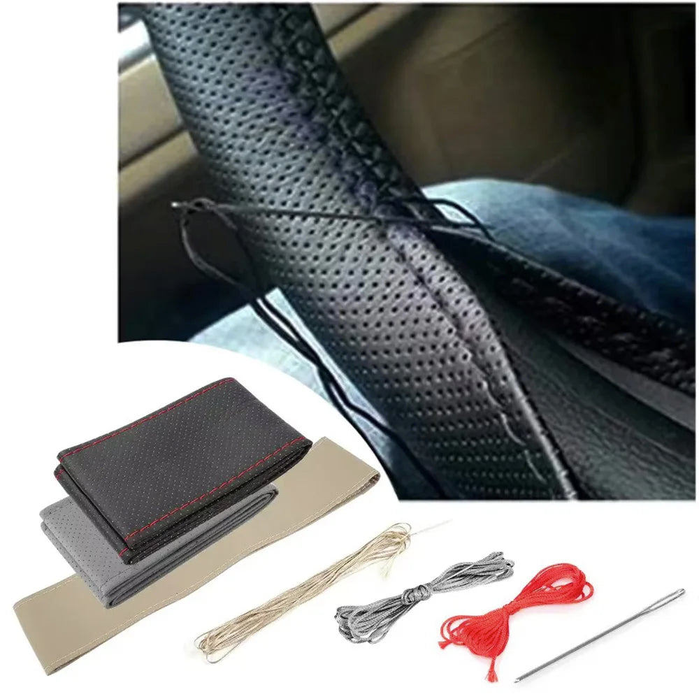 Car Steering Wheel Braid Cover Needles And Thread Artificial Leather Car Covers Suite 5 Color DIY Texture Soft Auto Accessories