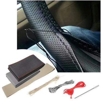 Car Steering Wheel Braid Cover Needles And Thread Artificial Leather Car Covers Suite 5 Color DIY Texture Soft Auto Accessories