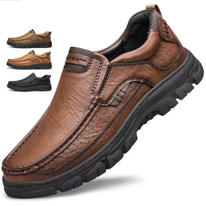 Men's Slip-On Casual Leather Shoes 2026 Wear-Resistant Anti-Skid Round Toe Loafers Thick Bottom Dress Footwear chaussure hommes