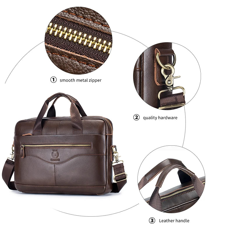 Men's Genuine Leather Luxury Briefcase 15.6 Inch Laptop Bag Business Office Handbag Computer Bag