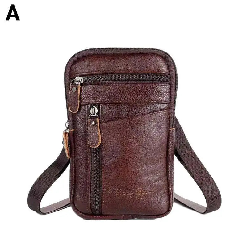 Leather Waist Bag Men's Mobile Phone Bag Wearing Belt Outdoor Sport One Shoulder Small Bag Doing Business Crossbody Bags