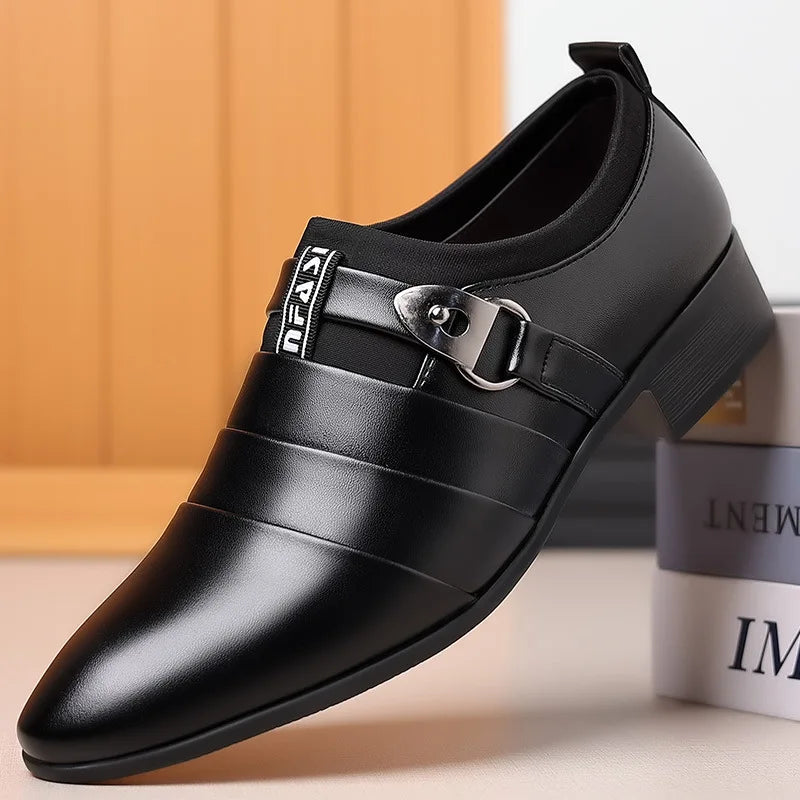 Classic Leather Shoes for Men Slip on Pointed Toe Oxfords Formal Wedding Party Office Business Casual Dress Shoes Men's Loafers