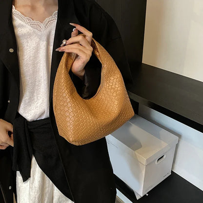 Women Classic Handbags for Women Fashion Woven Embossed Soft PU Leather Small Top Handle Shoulder Bag, Casual Daily Use Tote Bag