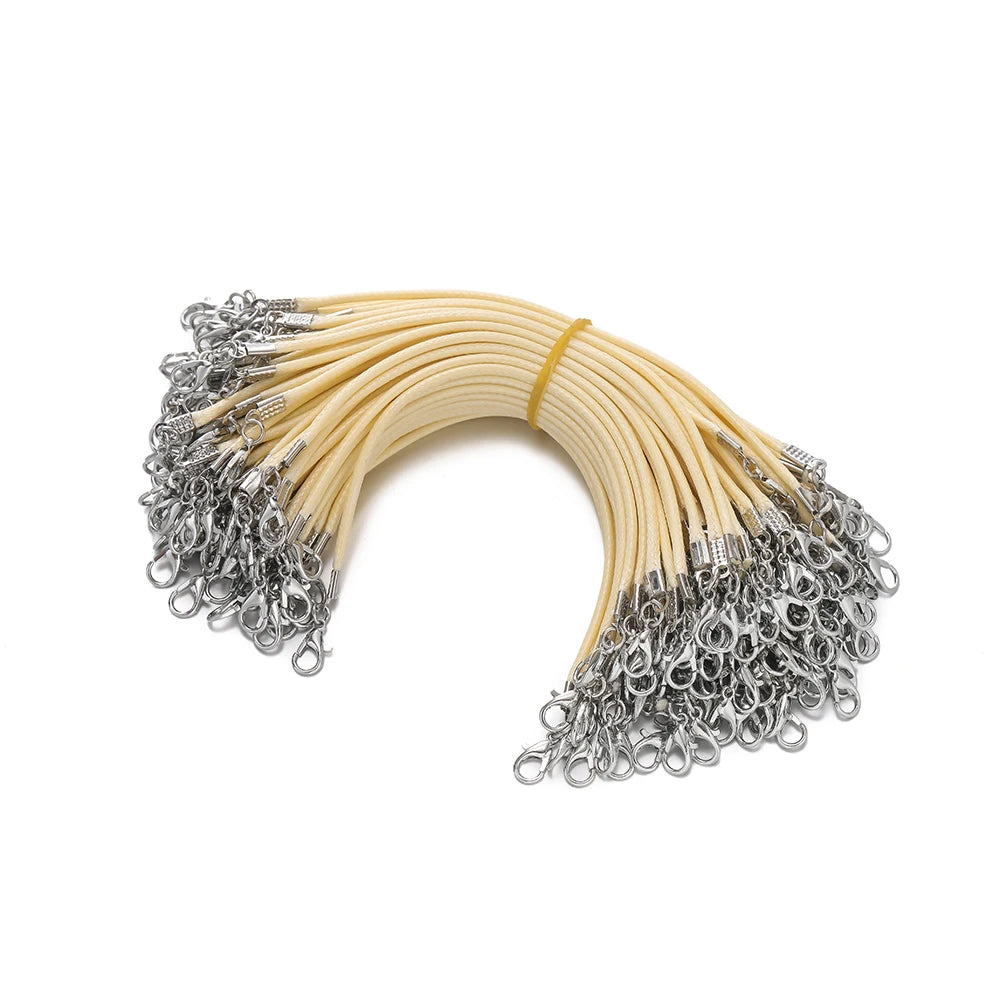 10pcs 2mm PU Leather Wax Thread 13cm Braided Strings With Alloy Lobster Clasp Bracelet Cord for DIY Jewelry Making Supplies
