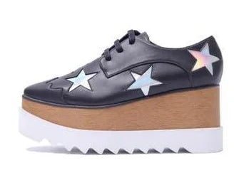 Luxury design thick-soled women's sports shoes fashion star real leather women's casual shoes runway wooden sole women's shoes