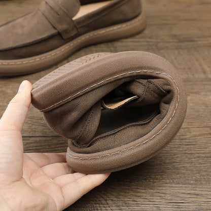Men's Casual Leather Shoes Men Leather Original Platform Soled Cow Suede Leather Loafers Men Casual Shoes