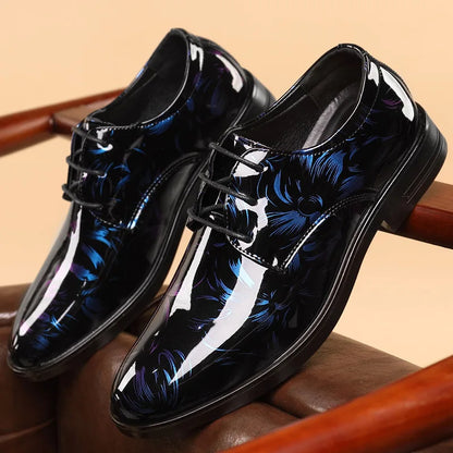 202 New Leather Shoes for Men Floral Pattern Men's Formal Shoes Luxury Business Oxford Male Office Wedding Flats Mocassin Homme