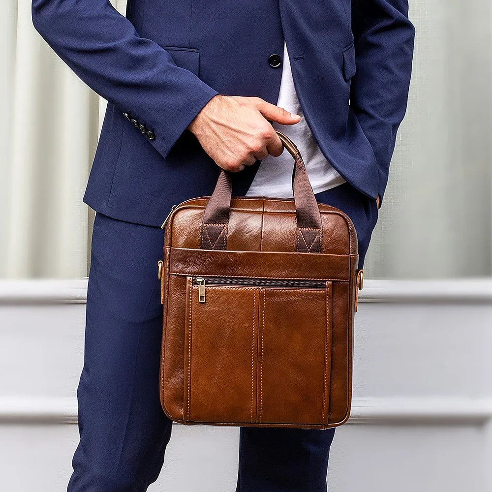 Men's Shoulder Bags Genuine Leather Crossbody Messenger Bag for 13.3 Inch Laptop Briefcase Leather Man Handbags 8577