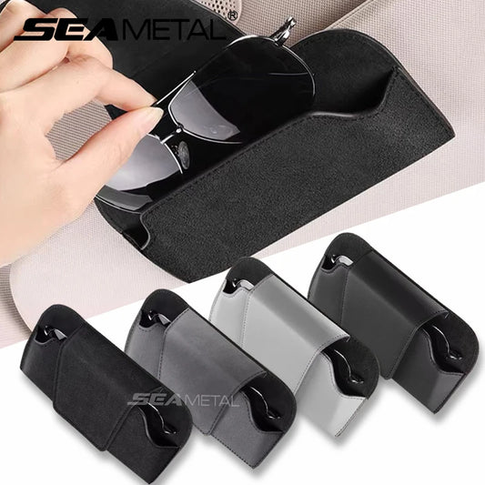SEAMETAL Car Glasses Case Premium Suede/Leatherette Auto Sun Visor Glasses Holder Sunglasses Protective Case for Car Accessories