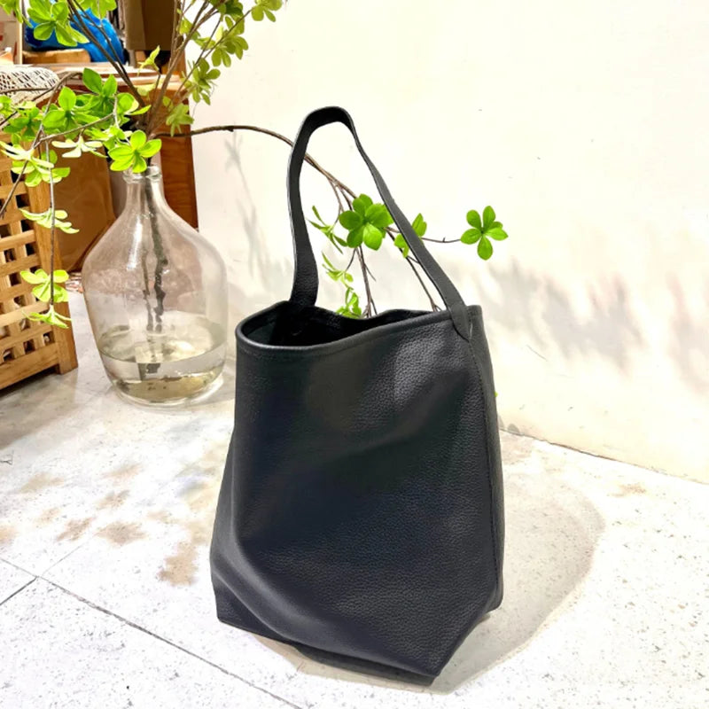 Genuine leather luxury women's bag large capacity commuting Tote bag high-quality  cowhide bucket bag one shoulder handbag