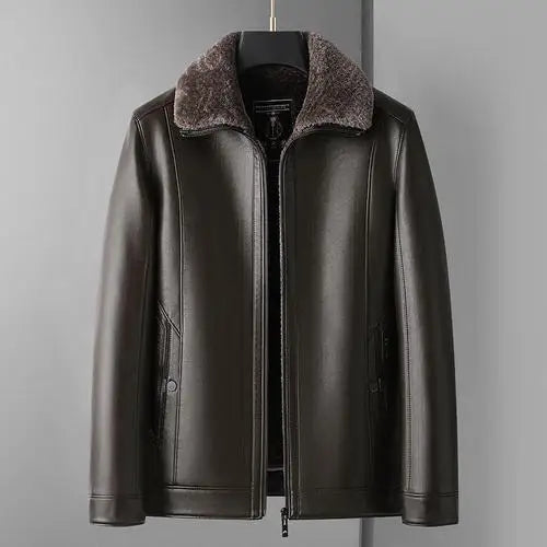 New Men's Leather Jackets Autumn Winter Fleece Warm Motorcycle Coat Fashion Business Casual PU Leather Jacket Men Slim Outerwear