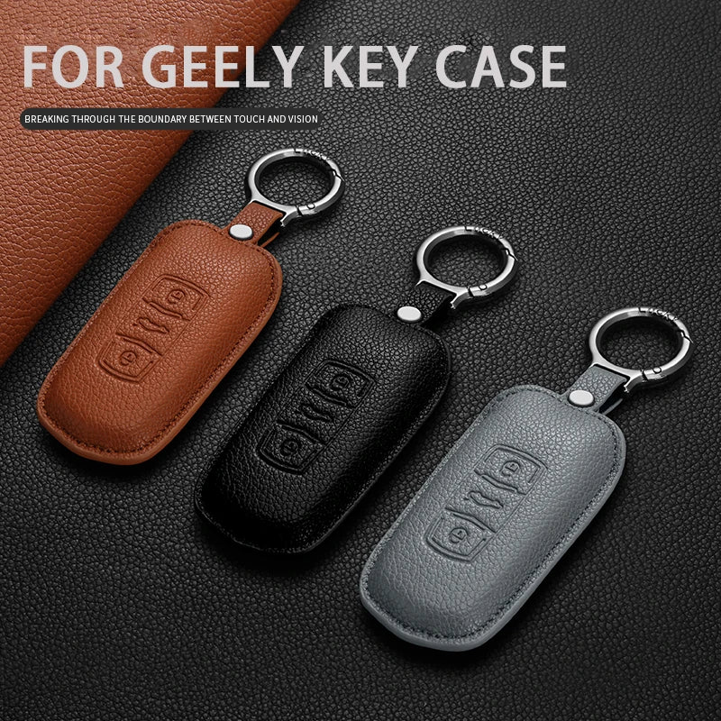 Leather Car Remote Key Case Accessories For Geely Emgrand 7 GX3 Atlas GS NL3 Gili EX7 GT Monjaro Boyue L PREFACE HAOYUE L ICON