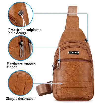 Fashion Men Bags Leather Chest Shoulder Crossbody Bag Zipper Pack Sling Shoulder Bag Outdoor Travel Bags