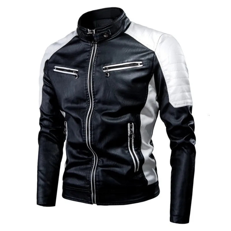 Men Stand Collar Motorcycle Leather Jackets Slim Fit PU Leather Coats Quality New Fashion Male Autumn Casual Leather Jackets 5XL