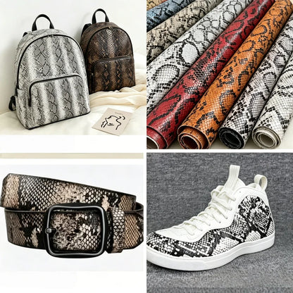 PU Snakeskin Faux Leather Fabric Roll No Adhesive for Bag Belt Headboard Sofa Upholstery Artificial Leather Animal