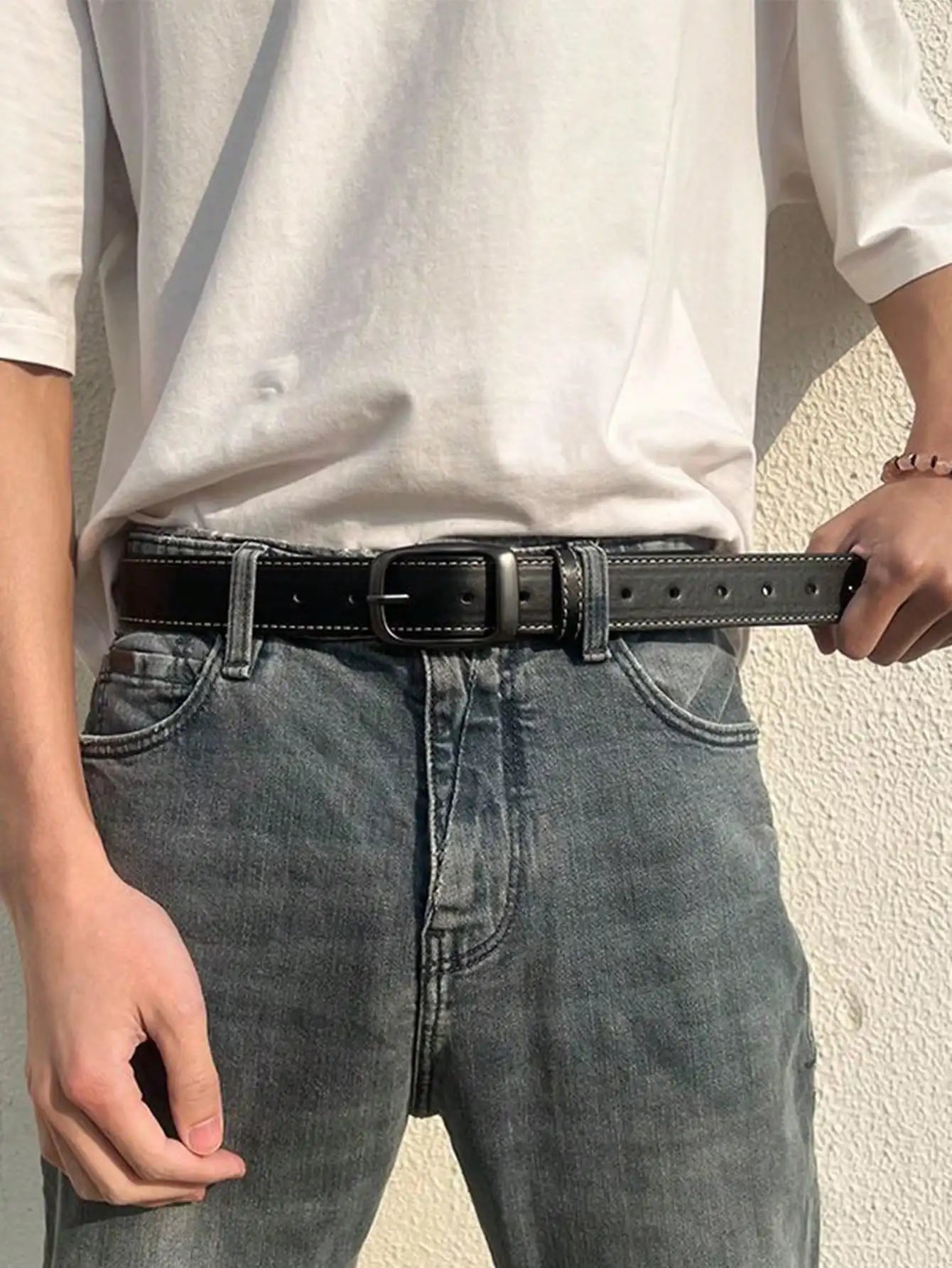 Simple MEN'S Metal Belt Pin Buckle PU Leather Jean Belt Casual High Quality Belt for Men Pants