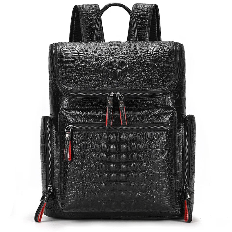 Crocodile Genuine Leather 15.6 inch Laptop Backpack Men Travel Bags Bagpack Waterproof Big Backpack For Teenager Schoolbag