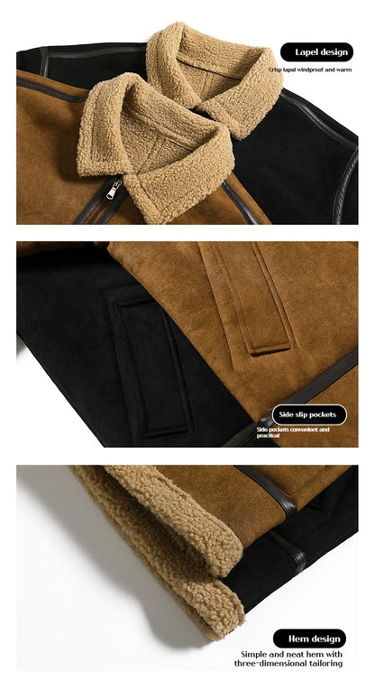 New Men's Suede Leather Jacket Winter Coat Jacket for Men Retro Windproof Motorcycle Jacket Men's Fashion Winter Leather Jacket