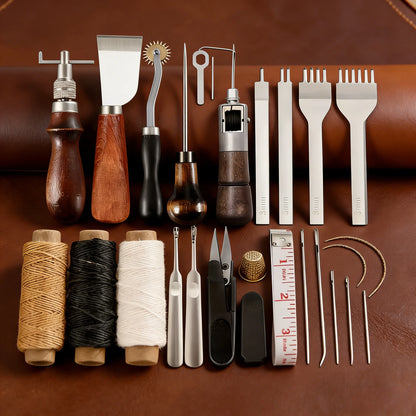 Professional Hand Sewing Leathercraft Tools Kit Saddle Groover Stitching Punch Carving Work Sets Tool For DIY Leather Accessory