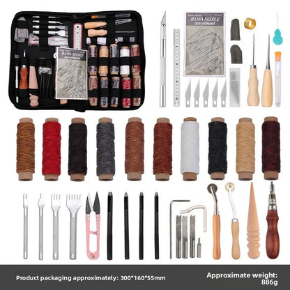 Leather Working Tools Practical Leather Craft Kit with Waxed Thread Groover Awl Stitching Punch Hole for Beginner or Adults Gift