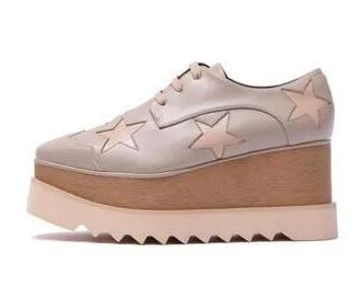 Luxury design thick-soled women's sports shoes fashion star real leather women's casual shoes runway wooden sole women's shoes