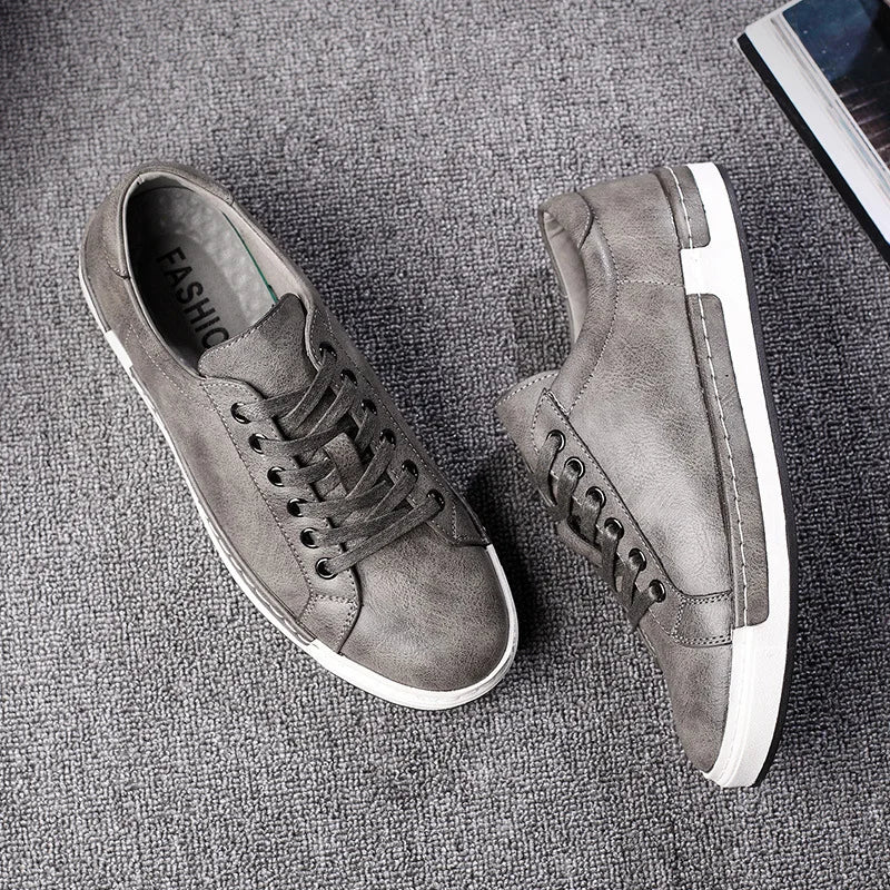 Men's Casual Leather Shoes for Men Fashion Four Seasons Breathable Lace-up Athletic Shoes Shallow Skate Shoes Large Sizes 38-48
