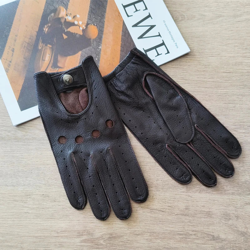 Men's Deer Skin Gloves Thin Lineless Outdoor Sunscreen Cycling Driving Leather Gloves