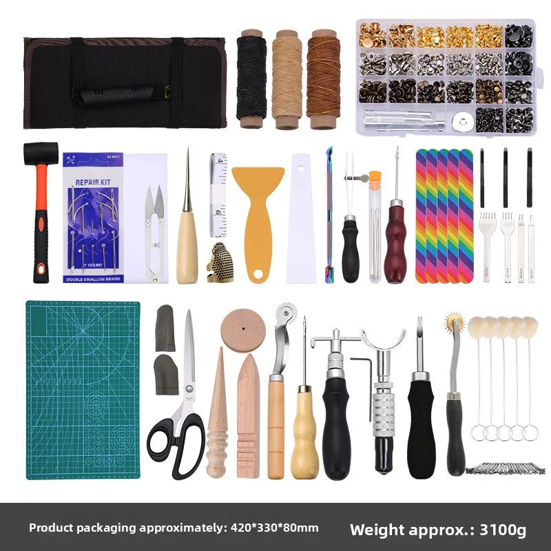 Leather Working Tools Practical Leather Craft Kit with Waxed Thread Groover Awl Stitching Punch Hole for Beginner or Adults Gift