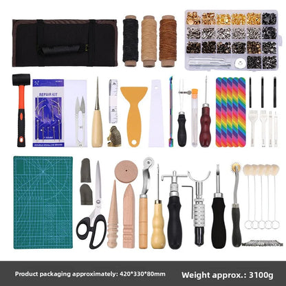 Leather Working Tools Practical Leather Craft Kit with Waxed Thread Groover Awl Stitching Punch Hole for Beginner or Adults Gift
