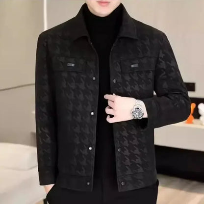 New Fashion Men Houndstooth Leather Jackets Male Spring Autumn Slim Casual Leather Coats Good Quality Man Leather Jackets 5XL