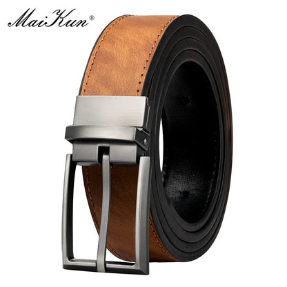 Maikun Designer Pin Buckle Leather Belts For Men Luxury Reversible Coffee Belts Fashion Business Men's Leather Belt