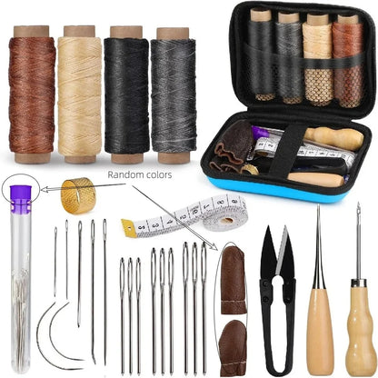 Leather Sewing Tools Kit With Waxed Thread And Needles Awl Professional DIY Leather Handmade Craft Accessories Tools Set
