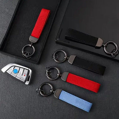 Leather Car Keychain, High-End Car Metal Key, Suede Pendant, Leather Ornament Metal Car Keychain Ring Accessories